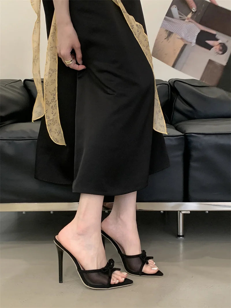 Mesh Pointed Toe Thin High Heel Sandals