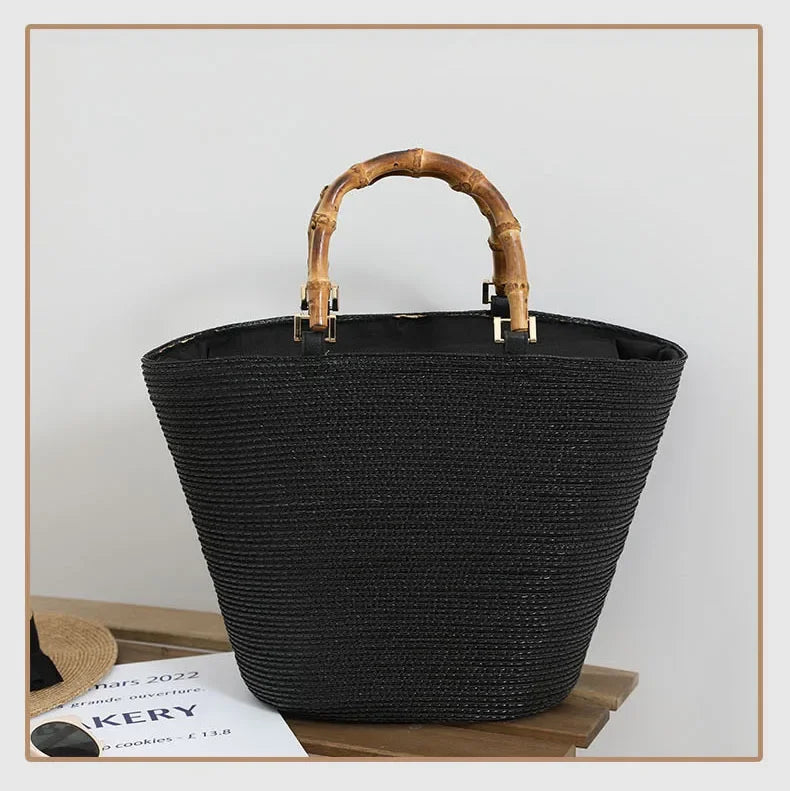 Large Capacity French Style Straw Woven Tote Bag