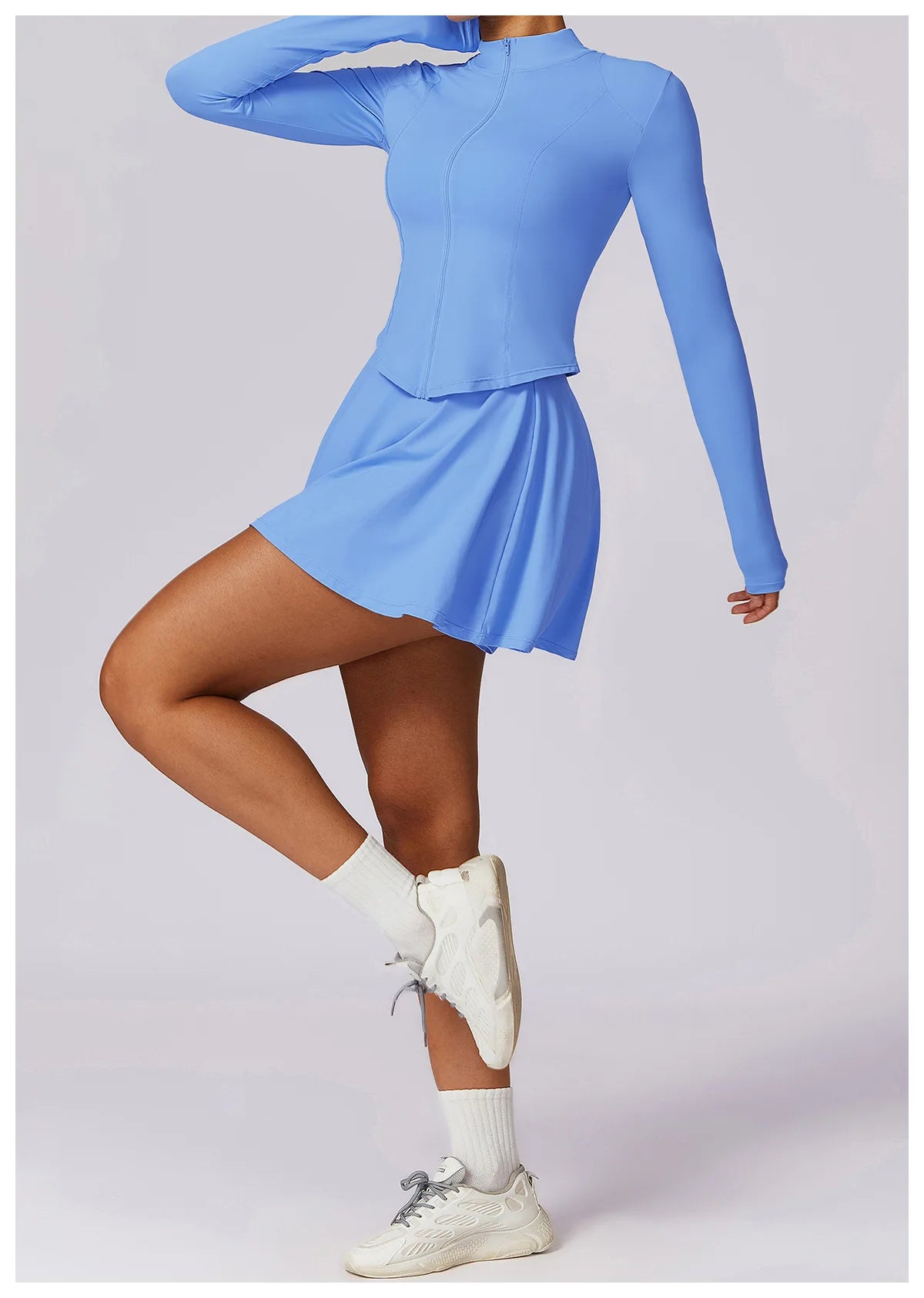 2 piece Yoga Fitness Sports Short Skirt Long Sleeved set