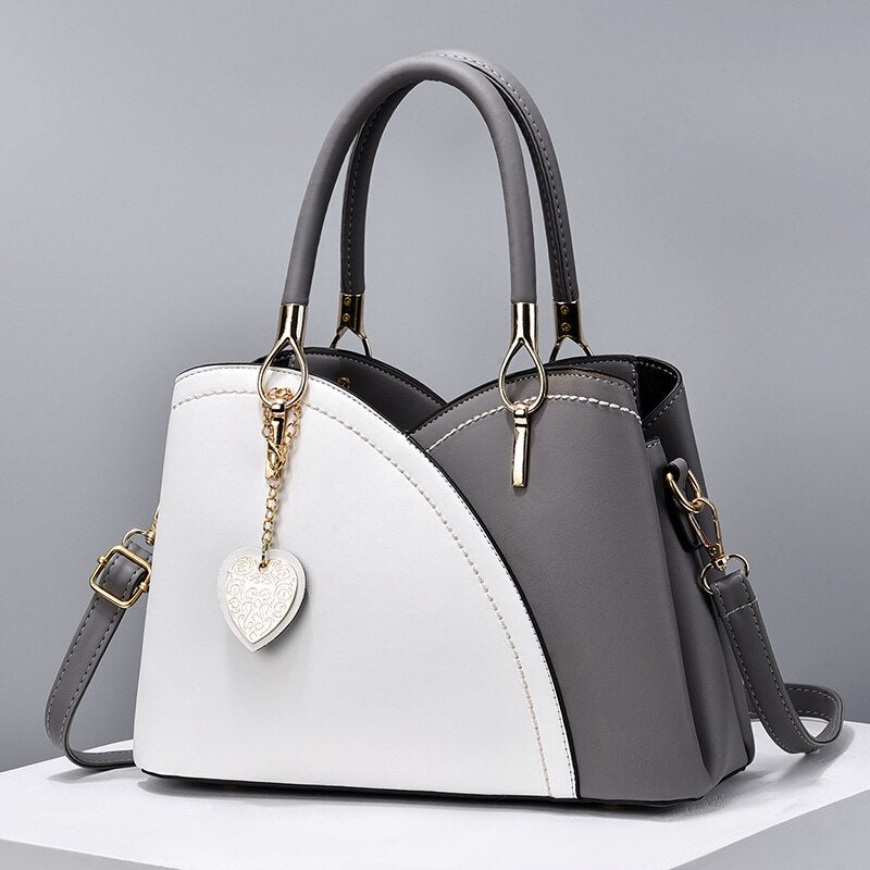 Women PU Leather Purse Block Handle Tote Bags