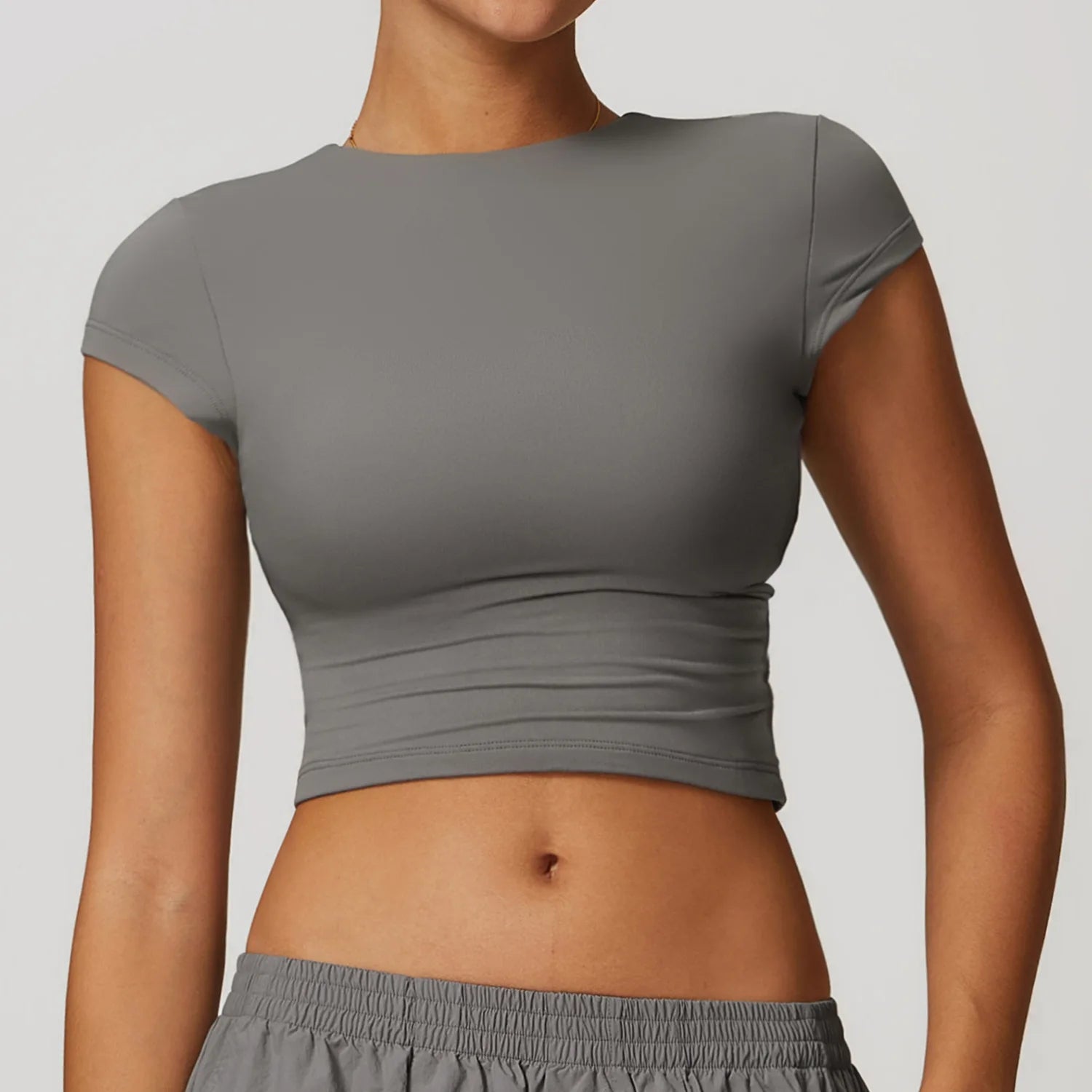 Short Sleeve Gym Workout Gym crop Tops Yuanshan Grey