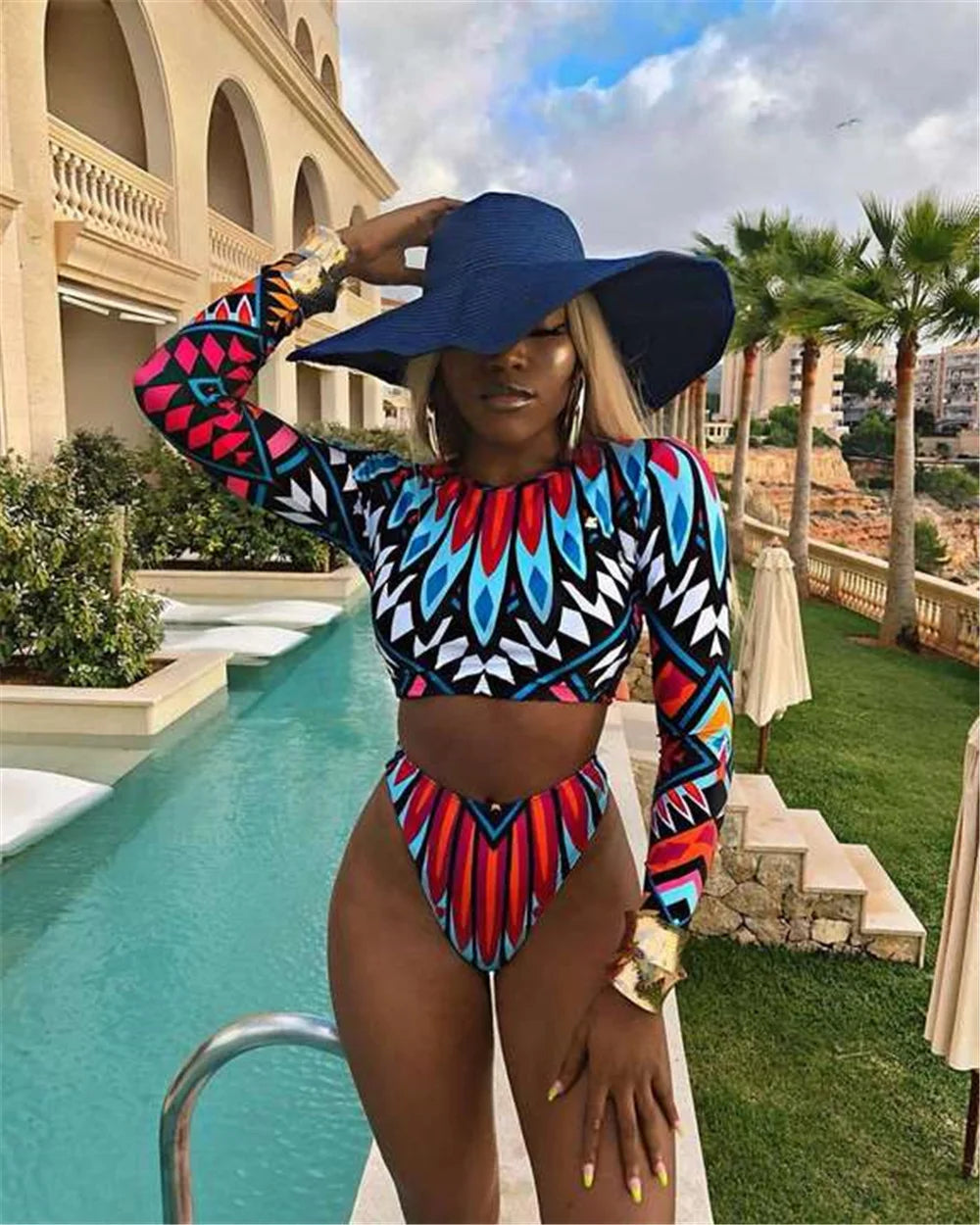 New Long Sleeve Rash Guard Print Swimwear QY2117