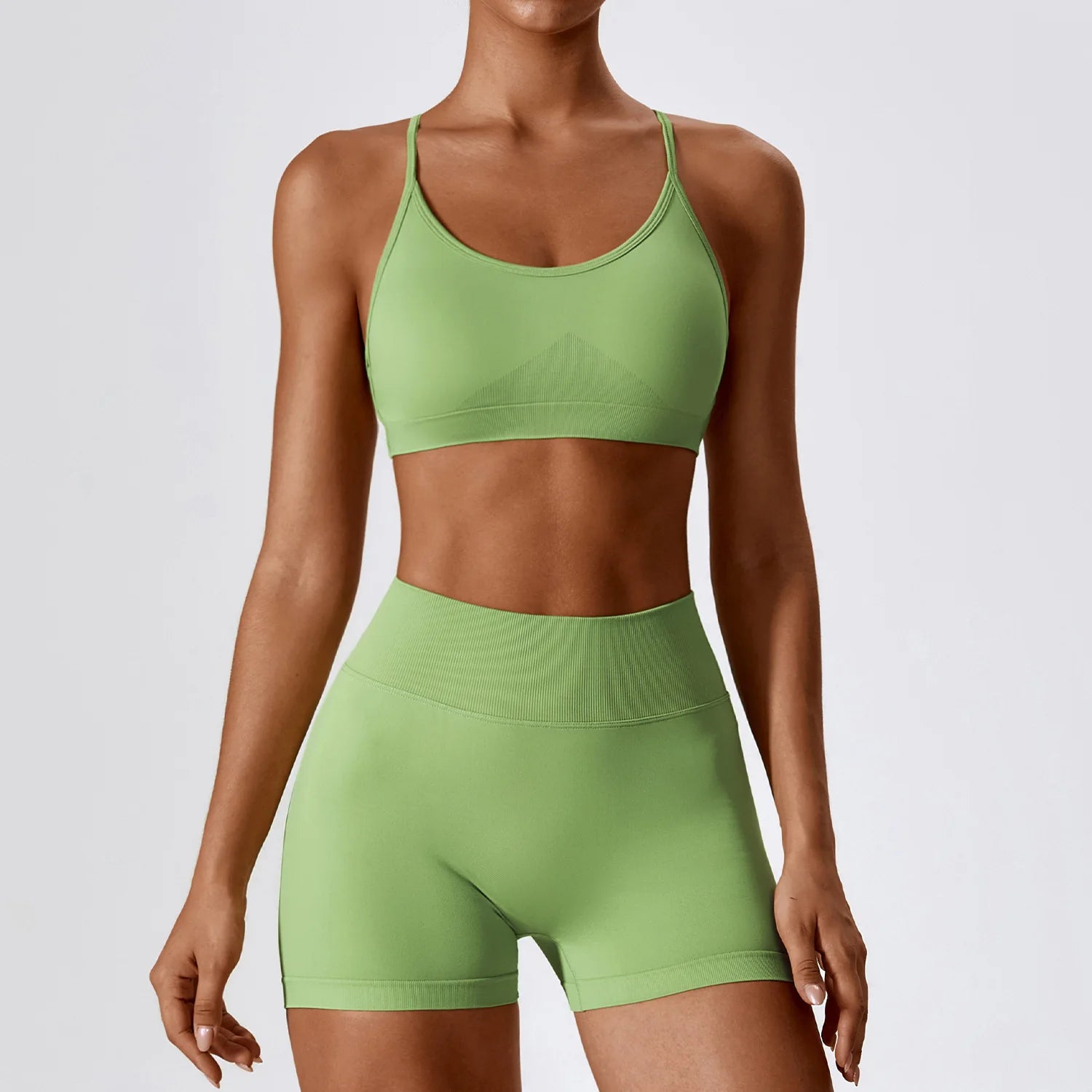 Seamless Yoga Gym 2 Piece shorts and bra Set green