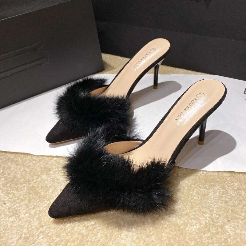 Kitten Heel with Fur Mules Shoes