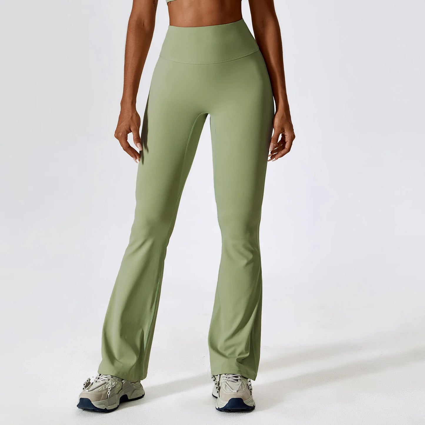 Wide-leg High Waist Flared Workout Bell-bottoms Yoga leggings Bean green