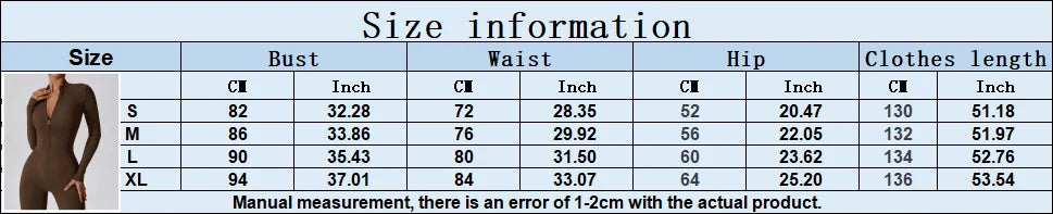 Zipper long sleeve Elastic One-Piece gym workout Bodysuit