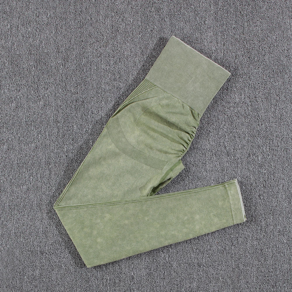 2 piece Gym Workout Yoga seamless high waist Set green pant