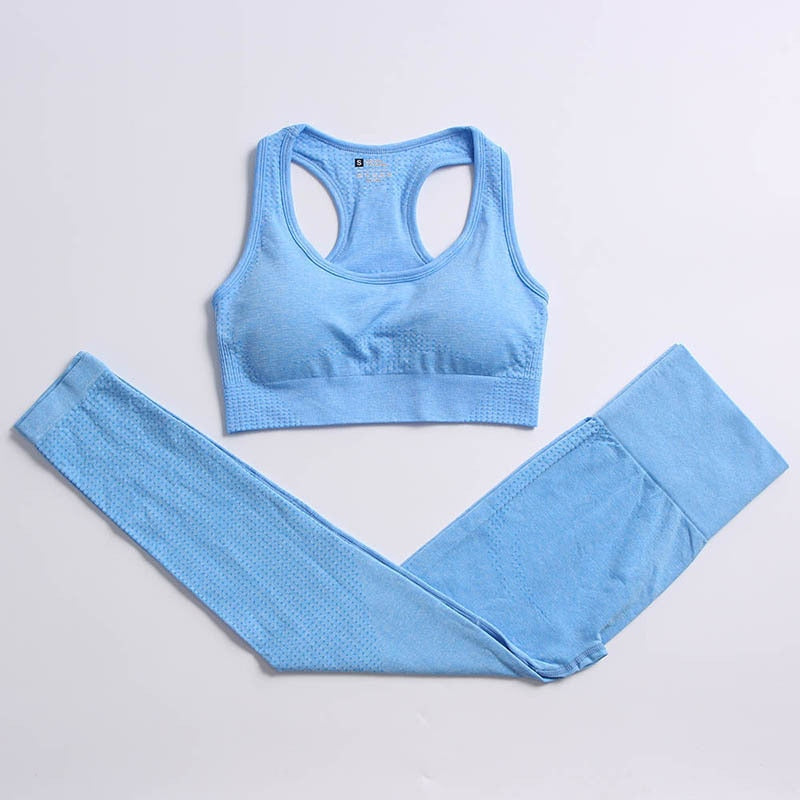 Women Vital Seamless Yoga Set sky blue bra set