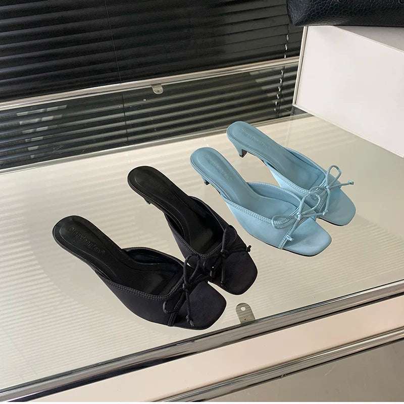 Butterfly-knot kitten heel Open Toe Mules Sandals