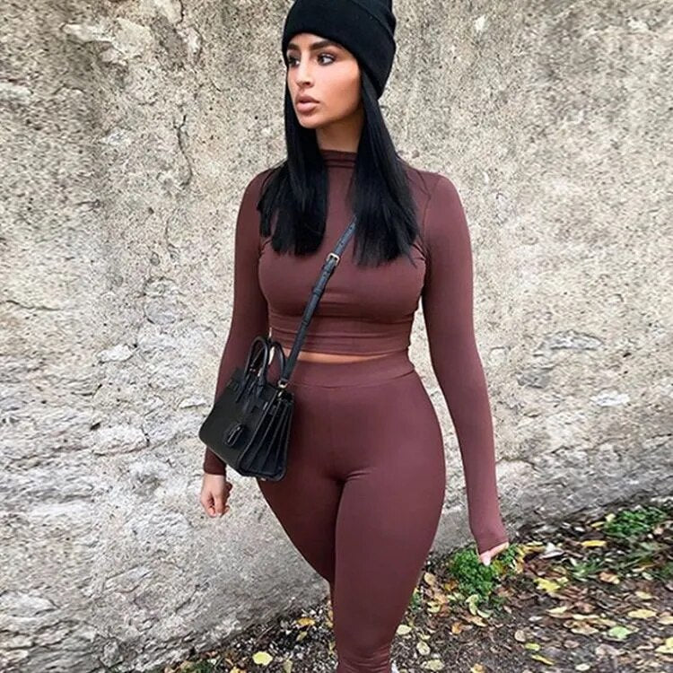 Women Sport Fitness Two Piece Set Wine Red