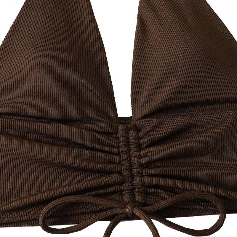 High Waist Bikini Short and halter neck swimsuit set