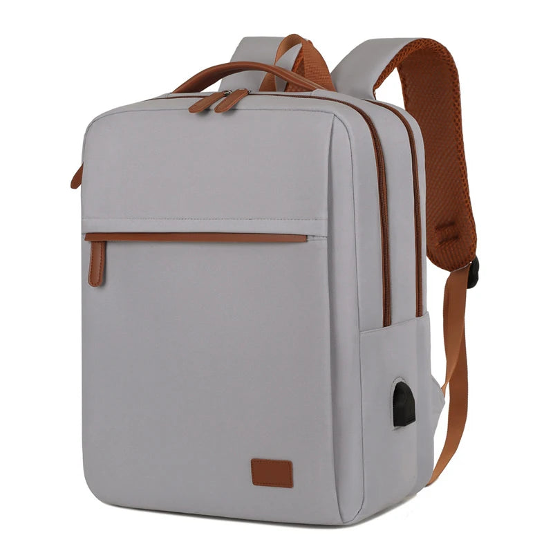 Large Capacity Travel Backpack with USB Charging Port Light Grey