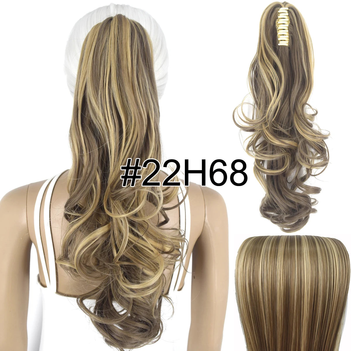 Synthetic Hair Heat Resistant 140gr Wavy Claw Clip in Ponytail hair extensions 22H68 Wavy 18inches