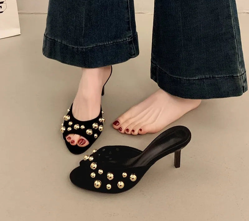 Open Toe Slip-On Dress metal Sandals