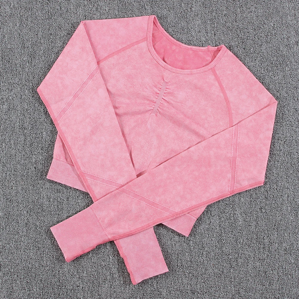 2 piece Gym Workout Yoga seamless high waist Set pink top