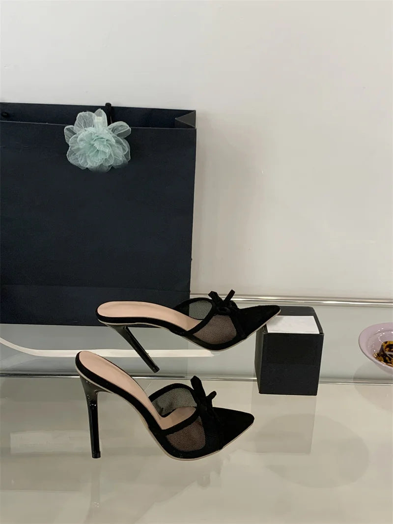 Mesh Pointed Toe Thin High Heel Sandals