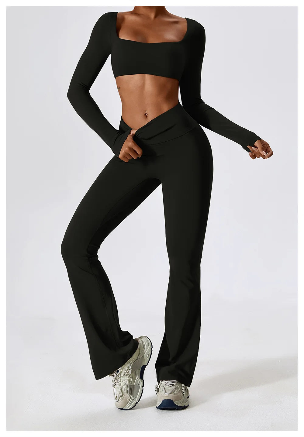 Long Sleeve square neck Workout Gym Top
