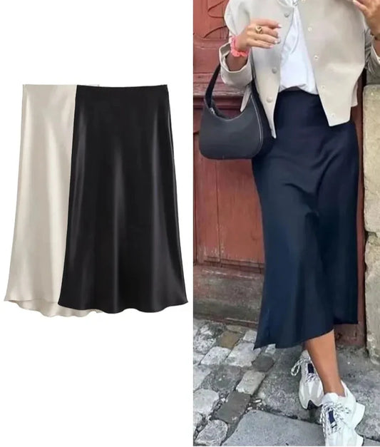 Solid colour Satin Long Skirt