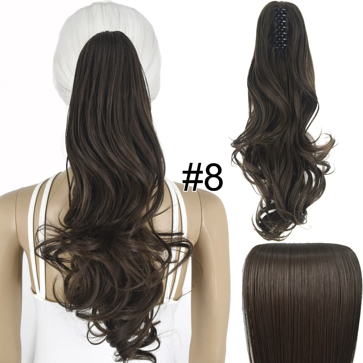 Synthetic Hair Heat Resistant 140gr Wavy Claw Clip in Ponytail hair extensions 8 Wavy 18inches