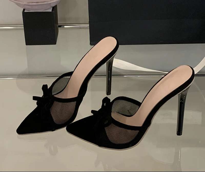 Mesh Pointed Toe Thin High Heel Sandals