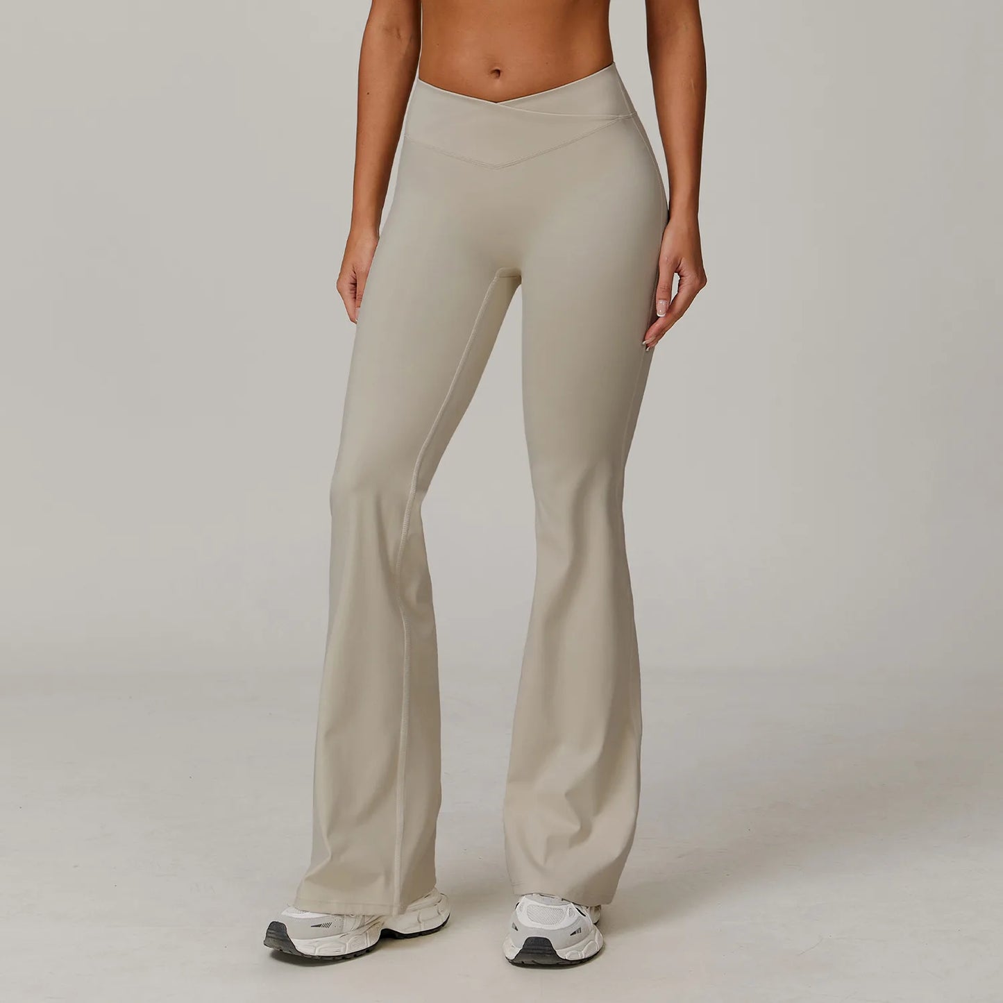 Bell Bottomed High Waist Wide Leg Gym Leggings Light Khaki