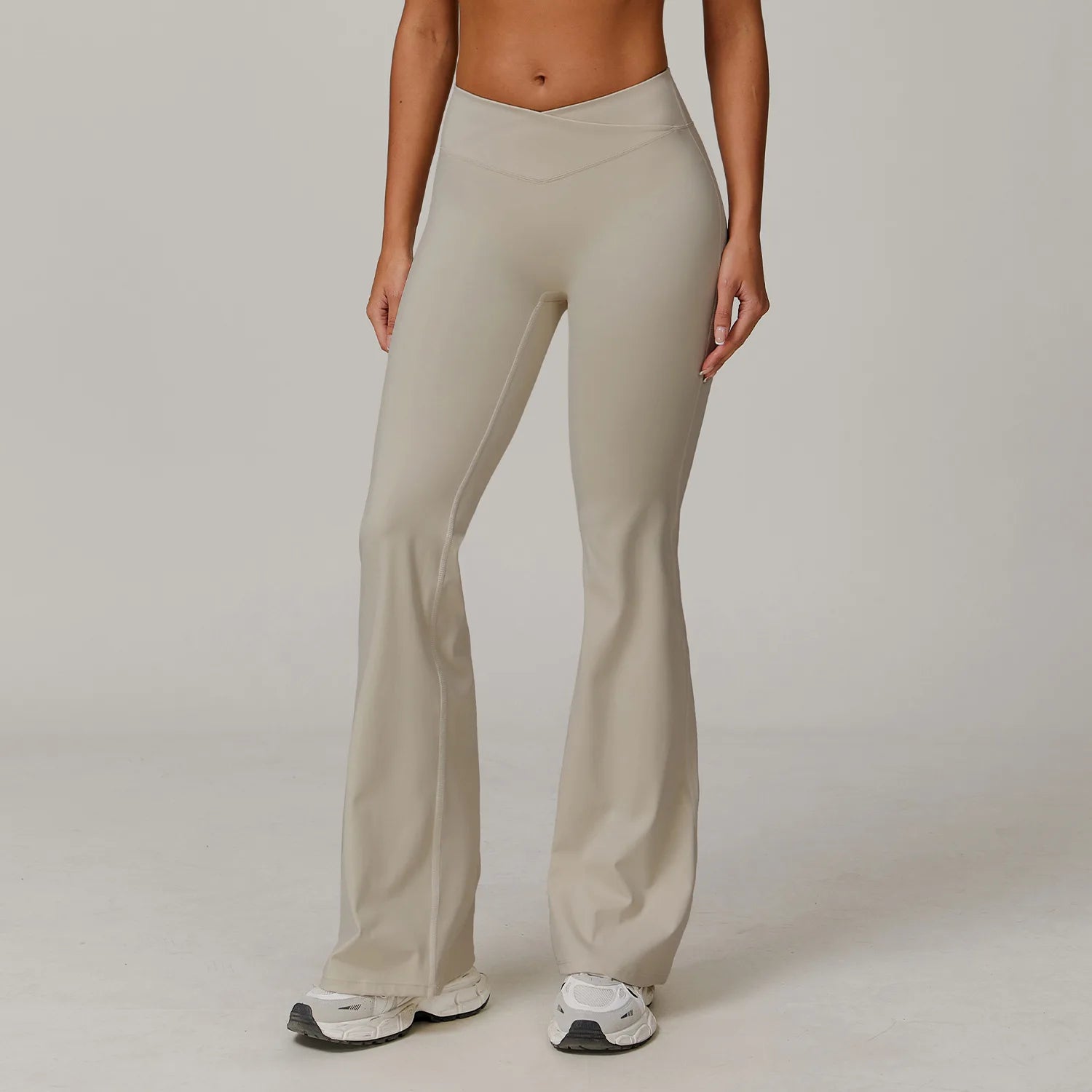 Bell Bottomed High Waist Wide Leg Gym Leggings Light Khaki