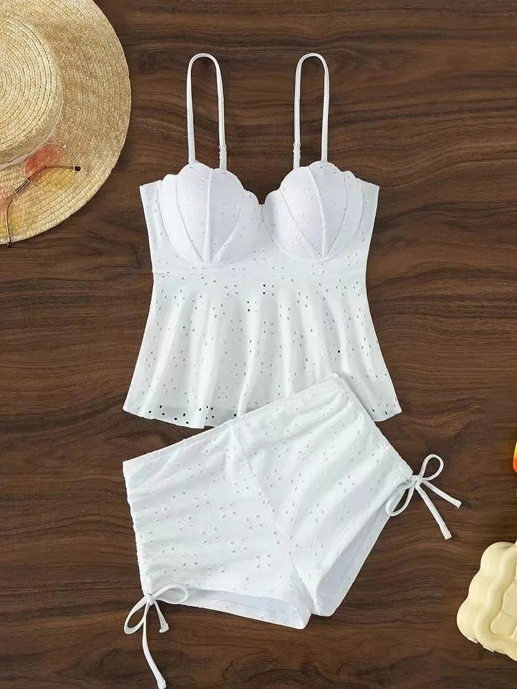 Two Pieces Push Up Tankini swimsuit Set White
