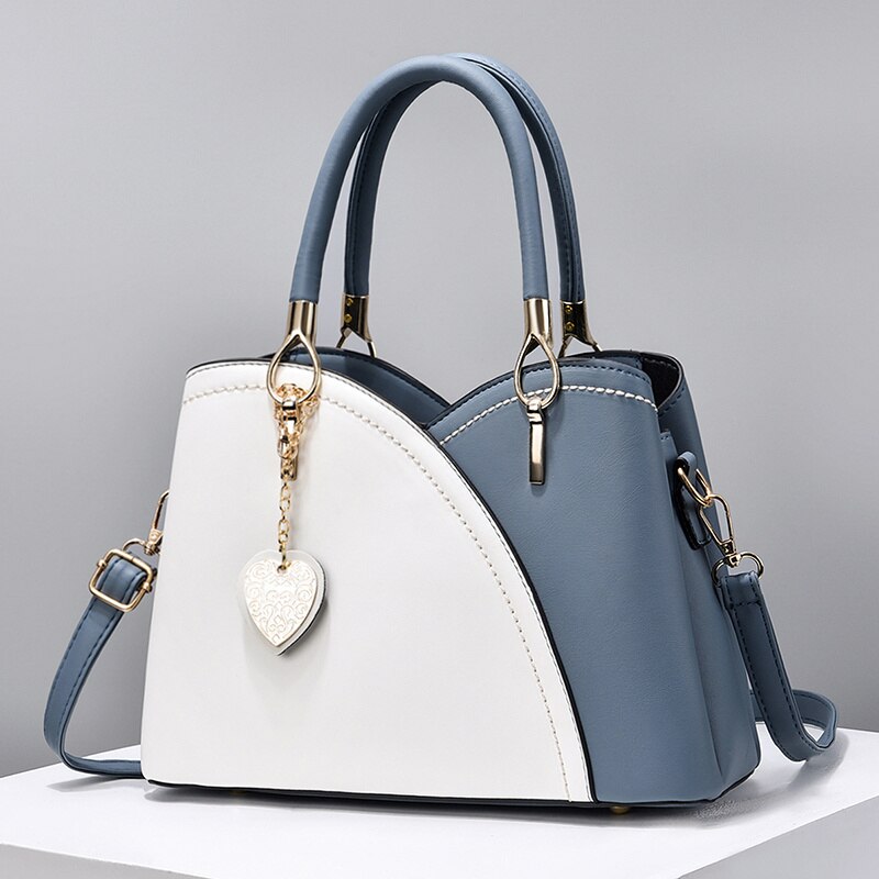 Women PU Leather Purse Block Handle Tote Bags