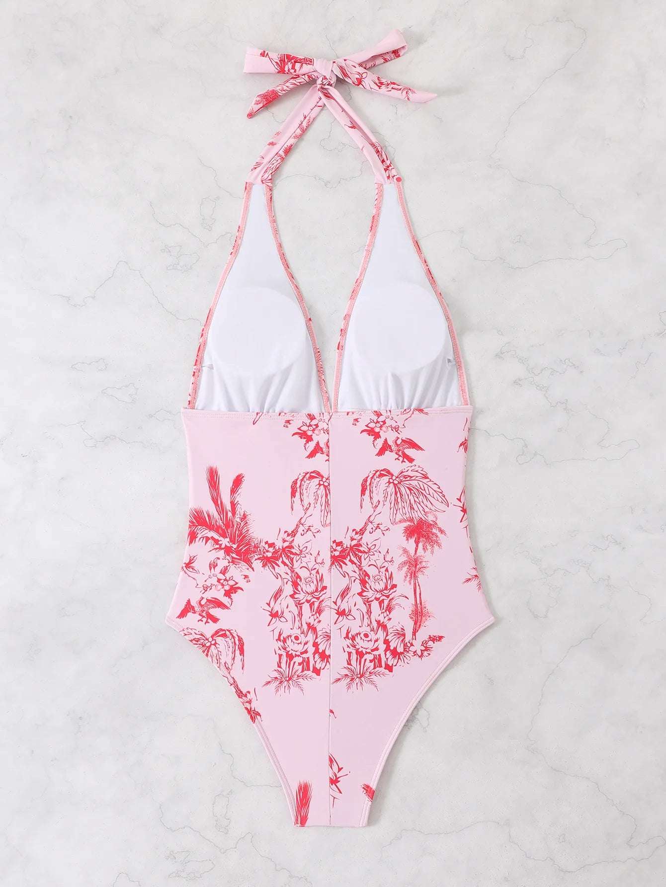 Pink Halter ruched One Piece Swimsuit