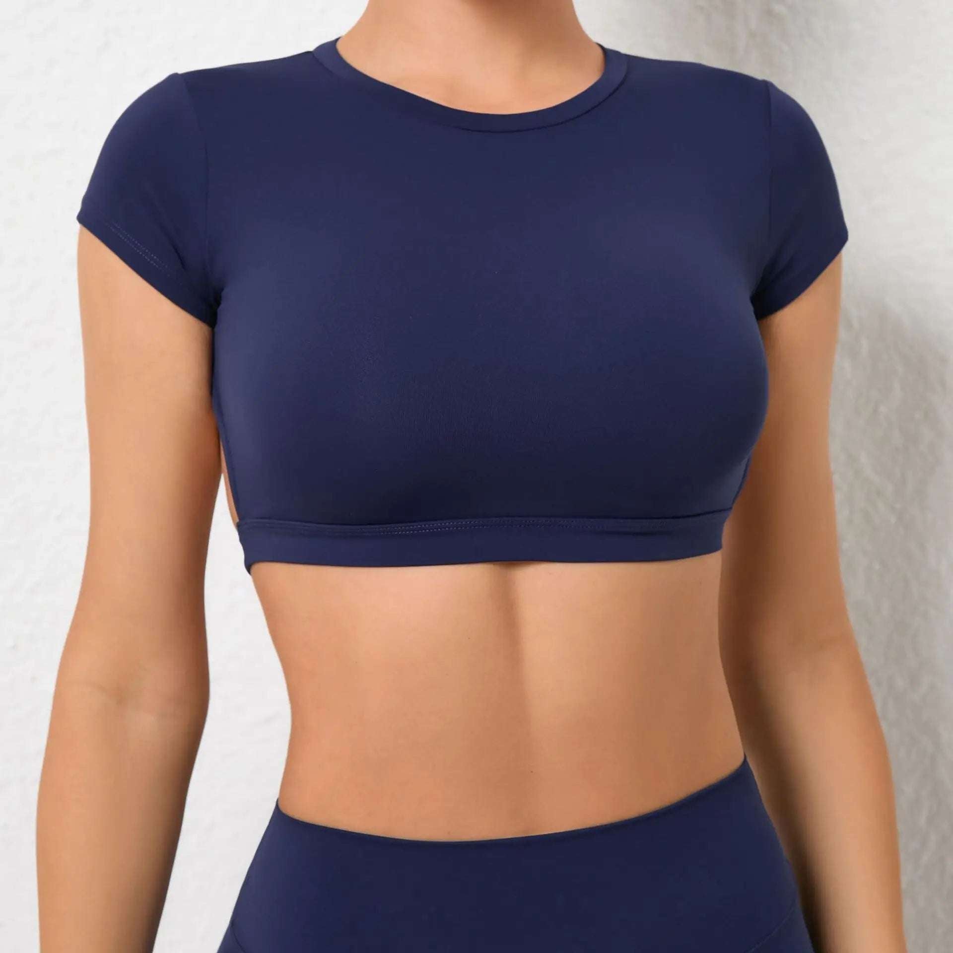 Round Neck Short Sleeve Backless Gym Top
