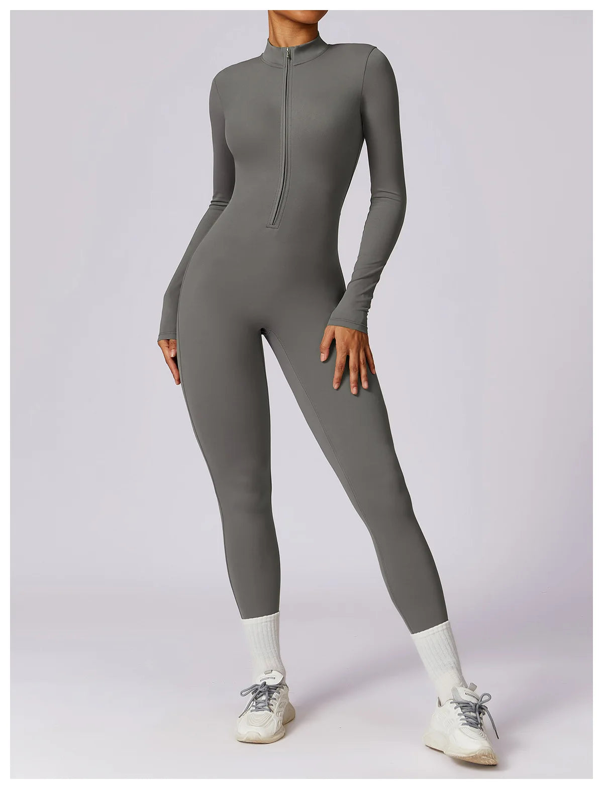 Zipper long sleeve Elastic One-Piece gym workout Bodysuit