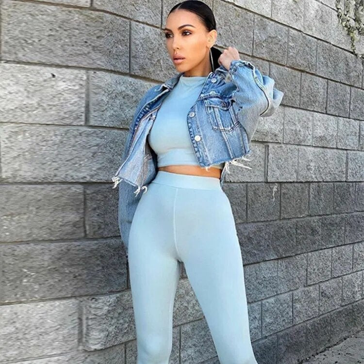 Women Sport Fitness Two Piece Set Blue