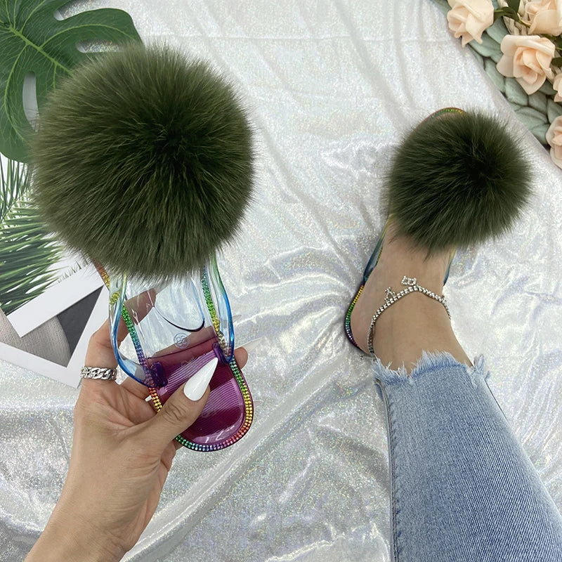 Furry Pom Pom Slipper Sandals