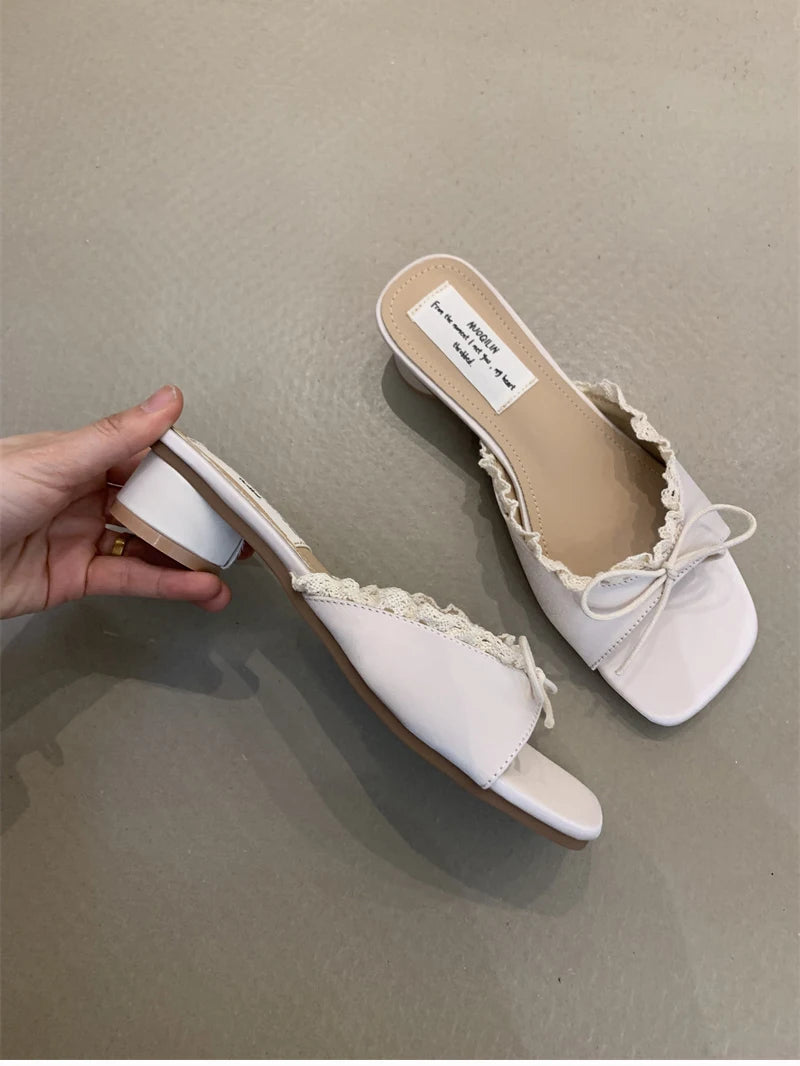 Butterfly-knot pastel colours Low Heel Sandals