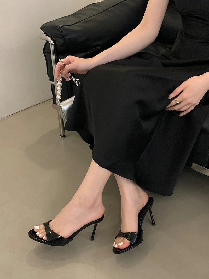 One band Patent Leather Mules High Heel Sandals
