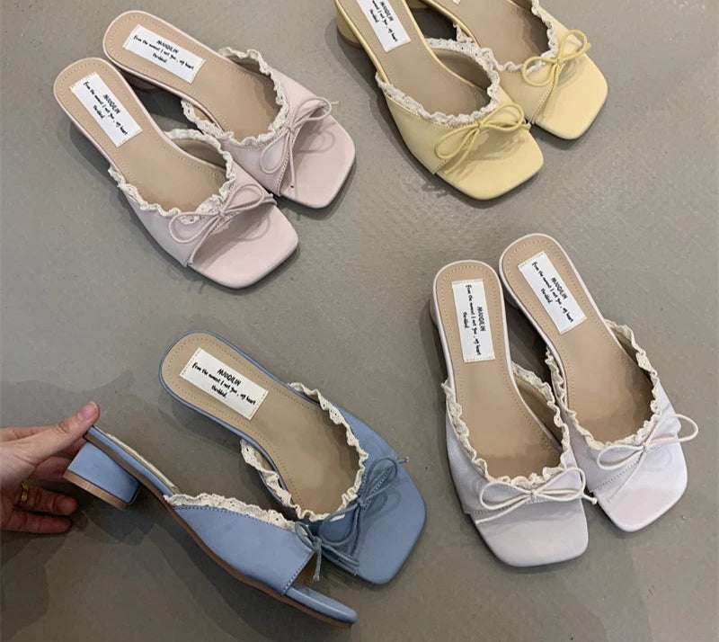 Butterfly-knot pastel colours Low Heel Sandals