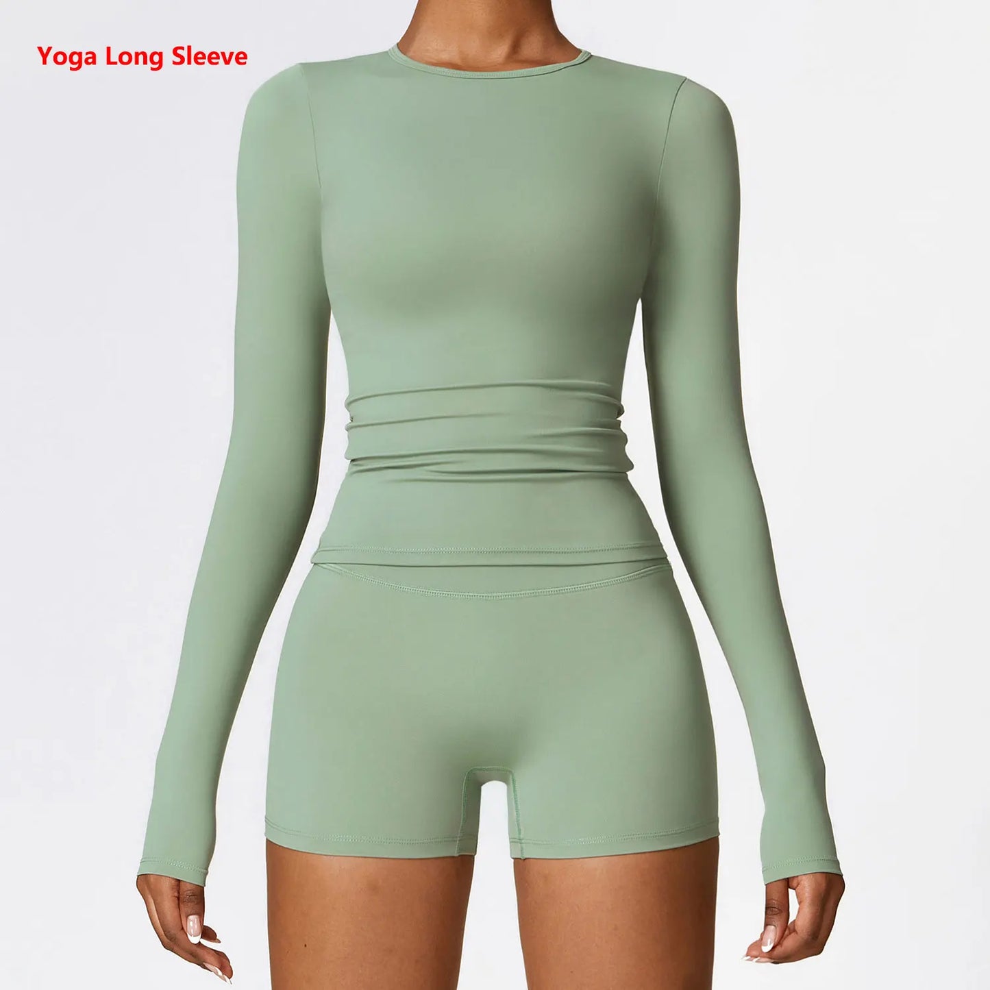 Long Sleeve round neck Running Fitness Gym crop top Basil green