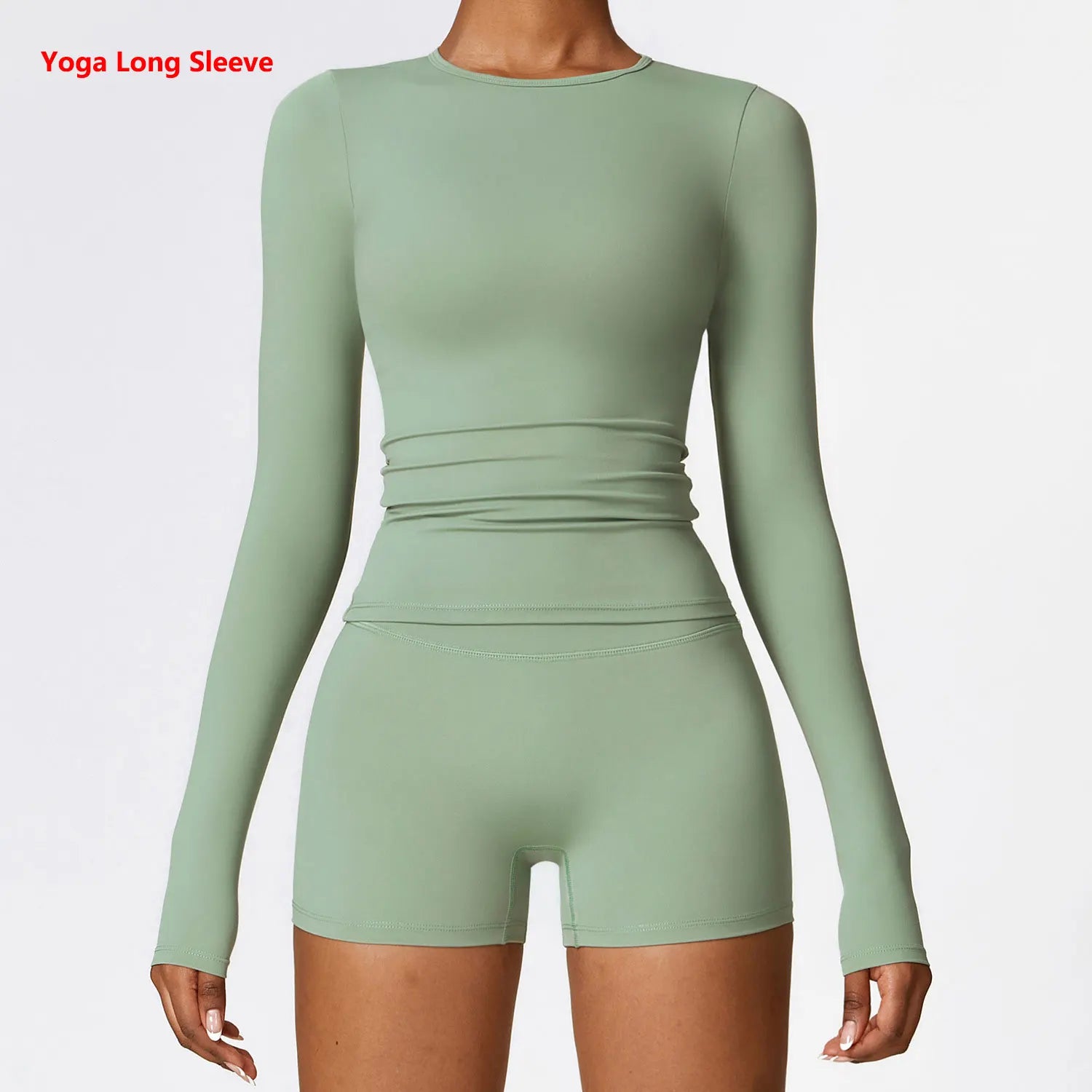 Long Sleeve round neck Running Fitness Gym crop top Basil green