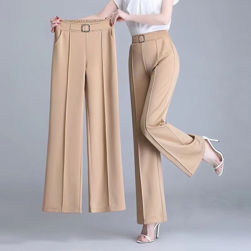 Summer High Waist Pockets All Match Wide Leg Pants Khaki