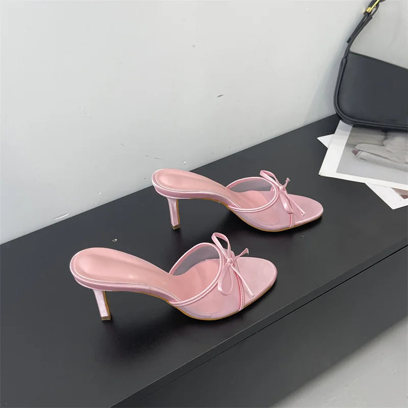 Butterfly Knot Mesh Open Toe Thin High Heel Sandals