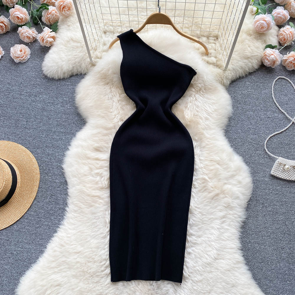 Sexy One Shoulder Knitted Bodycon Midi Dress