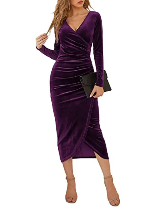 Velvet Bodycon Midi Dress purple