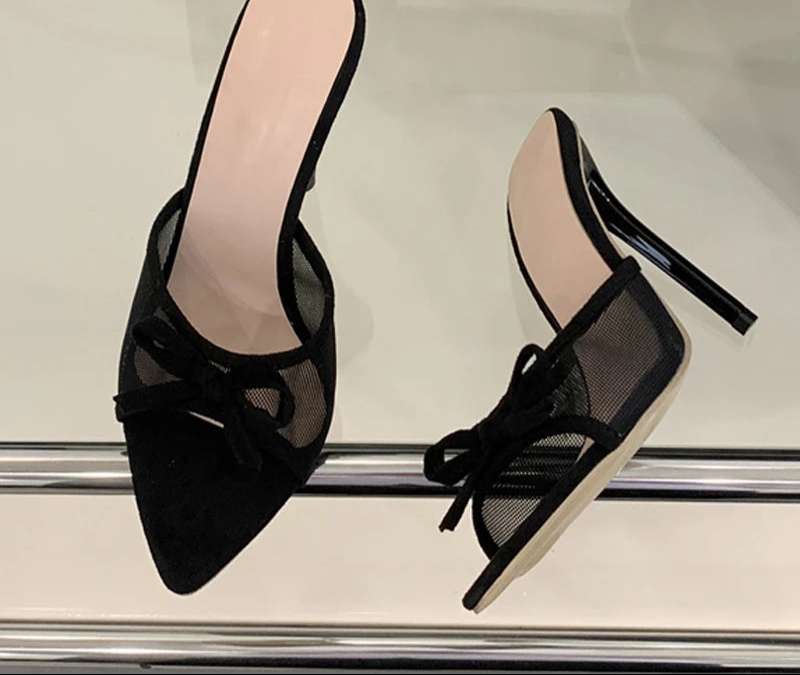 Mesh Pointed Toe Thin High Heel Sandals