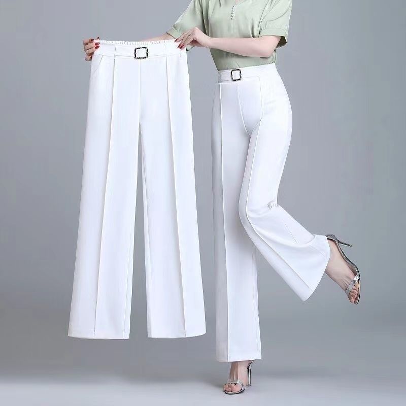 Summer High Waist Pockets All Match Wide Leg Pants White