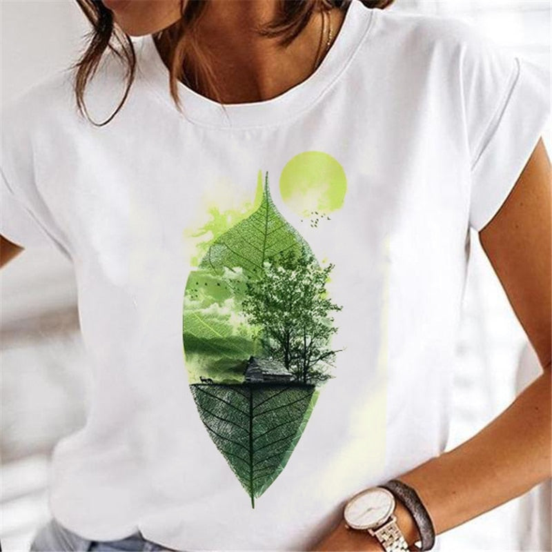 New Women nature print T-shirts 3 white