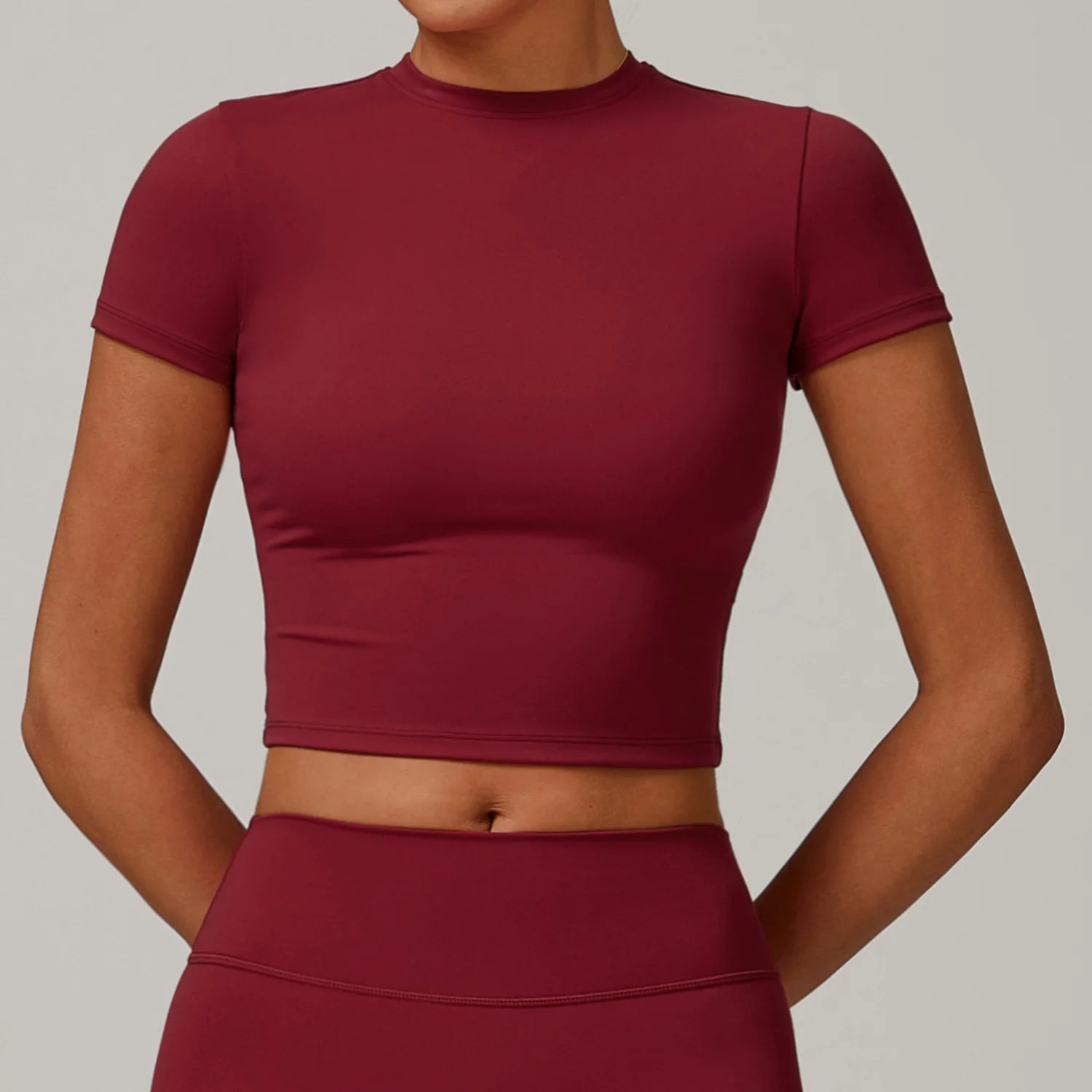 Short Sleeve round neck Yoga Gym Top cherry red