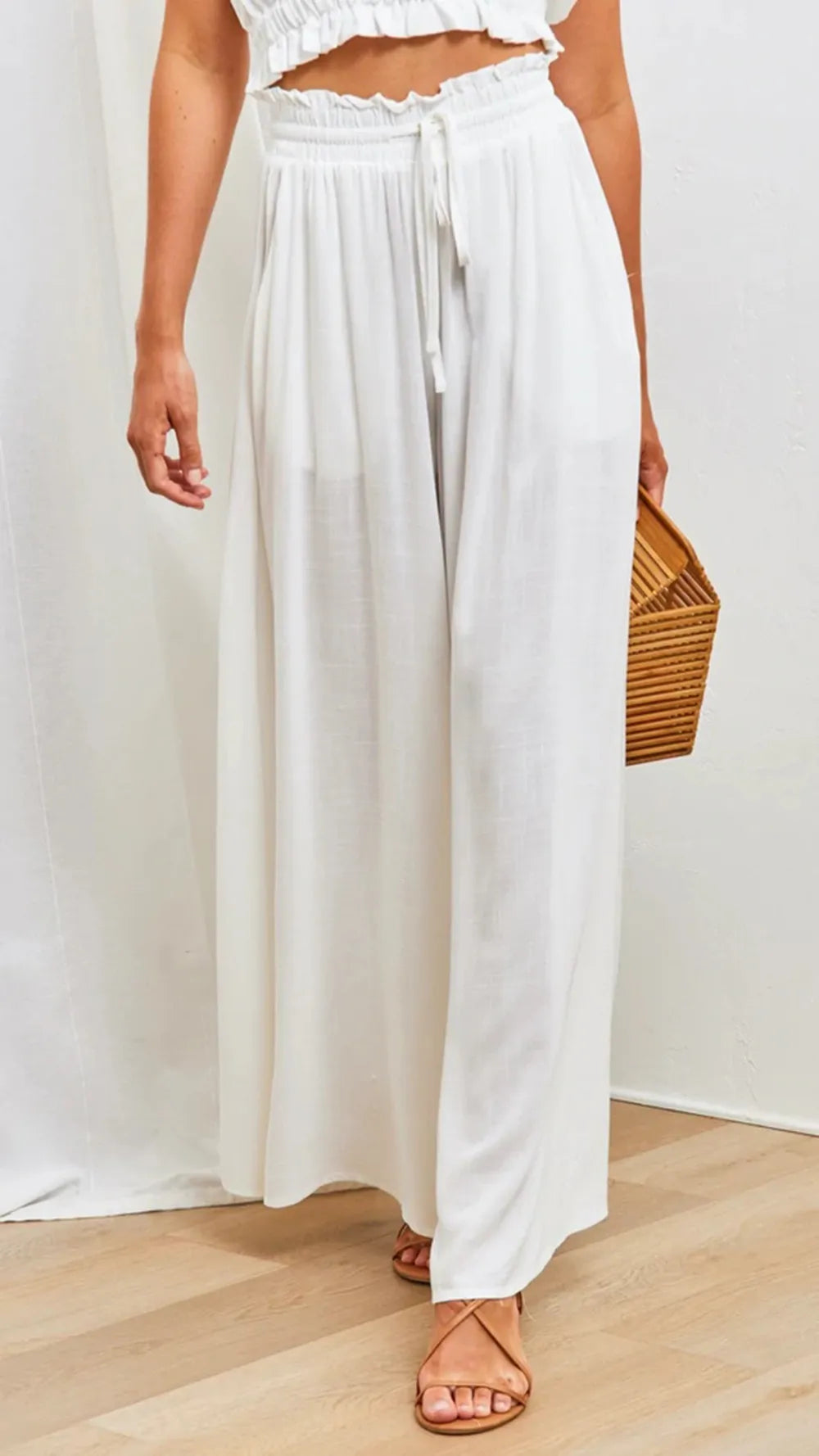Spring Summer Wide Leg Trousers white