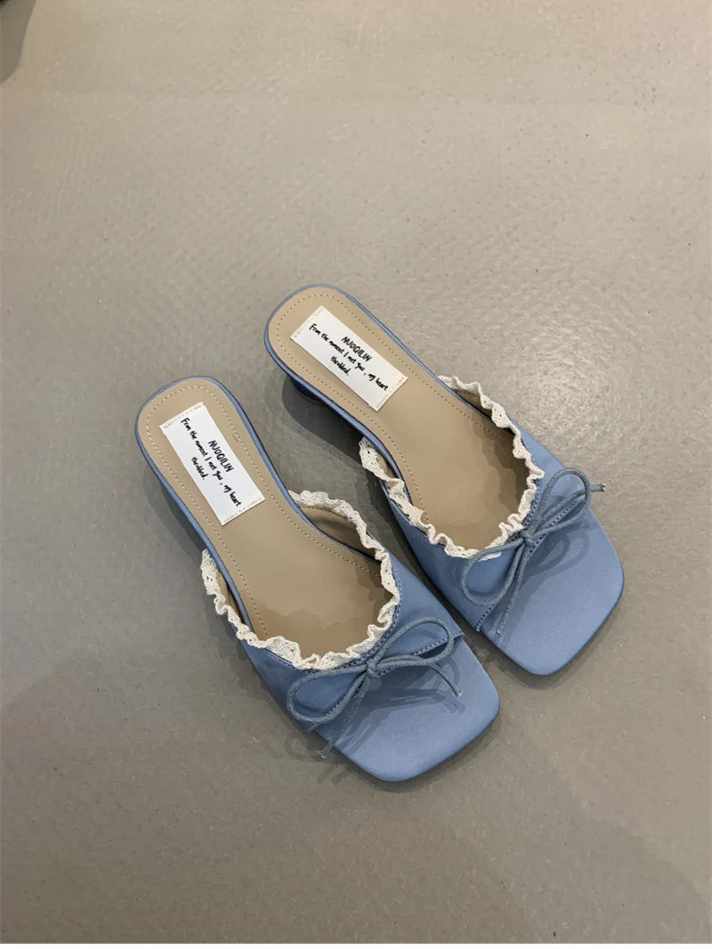 Butterfly-knot pastel colours Low Heel Sandals