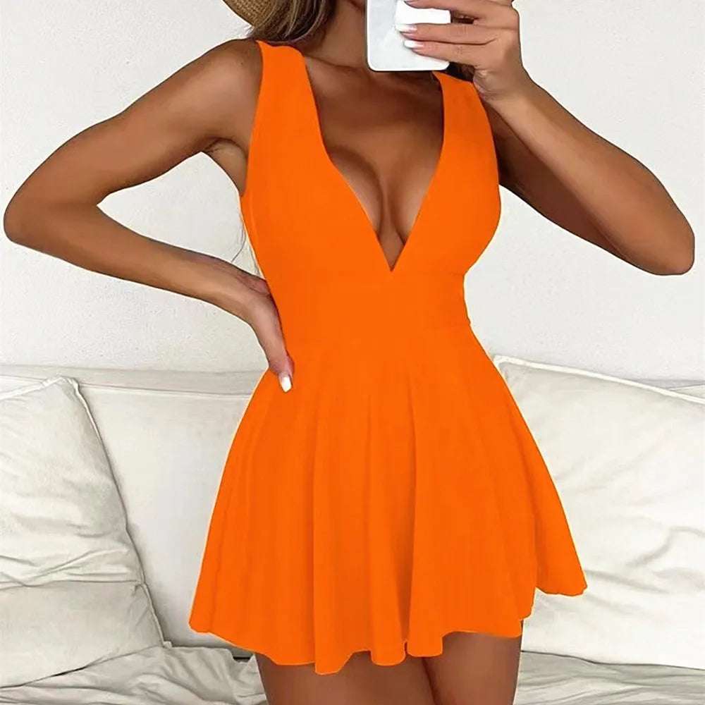 Ruffle plunge One Piece skirt dress Swimsuit