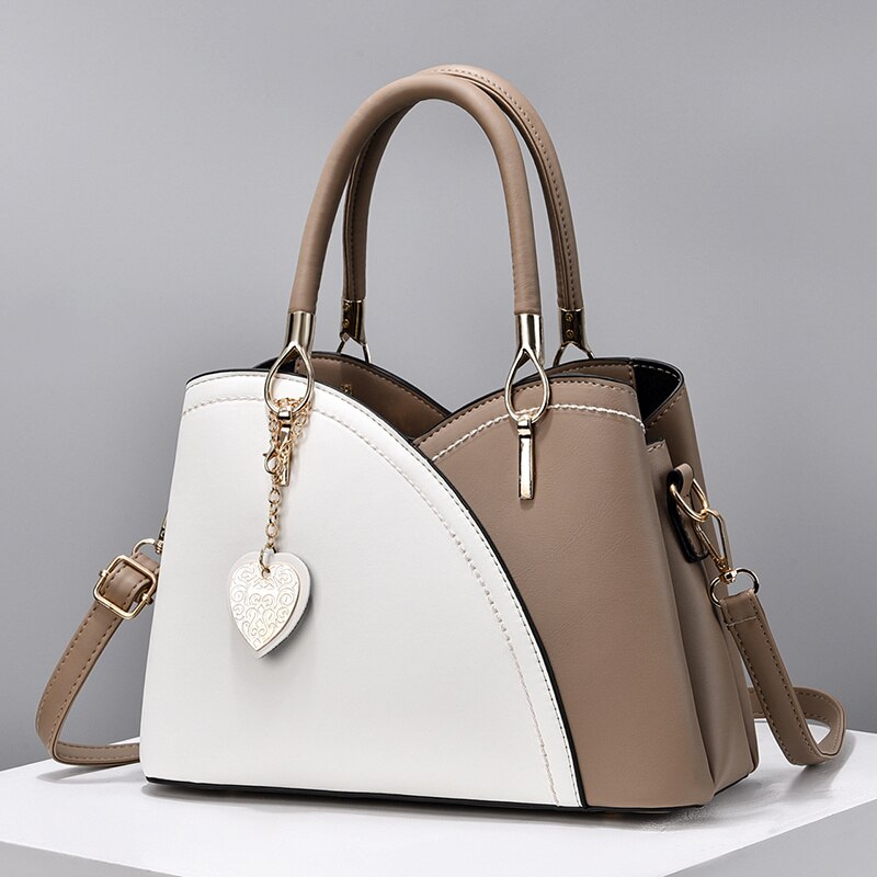 Women PU Leather Purse Block Handle Tote Bags